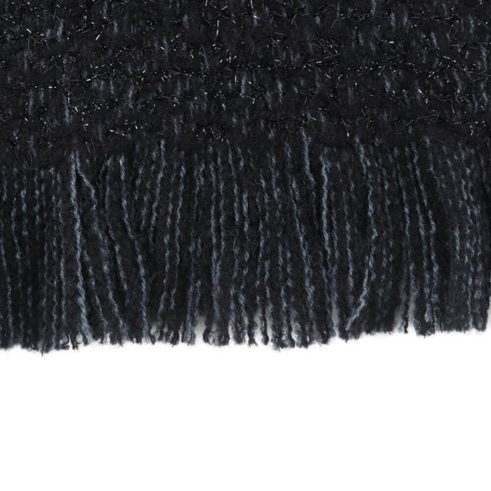 Chanel Cashmere Blend Coco Mark Embroidered Lame With Fringe Large Shawl Black - Picture 8 of 13